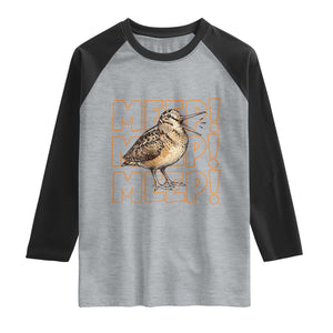 Woodcock Meep Raglan Shirt Funny Nature Lover TS14 Heather Gray Black Print Your Wear