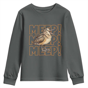 Woodcock Meep Youth Sweatshirt Funny Nature Lover TS14 Dark Heather Print Your Wear