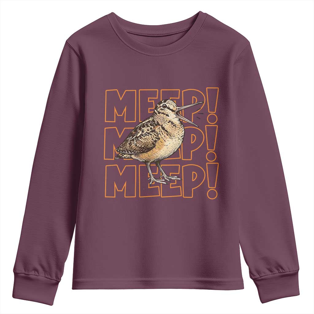 Woodcock Meep Youth Sweatshirt Funny Nature Lover TS14 Maroon Print Your Wear