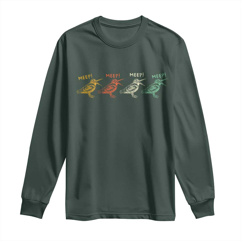 Meep Woodcock Long Sleeve Shirt Retro Timberdoodle Wildlife TS14 Dark Forest Green Print Your Wear