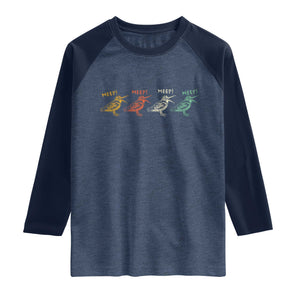 Meep Woodcock Raglan Shirt Retro Timberdoodle Wildlife TS14 Heather Denim Navy Print Your Wear