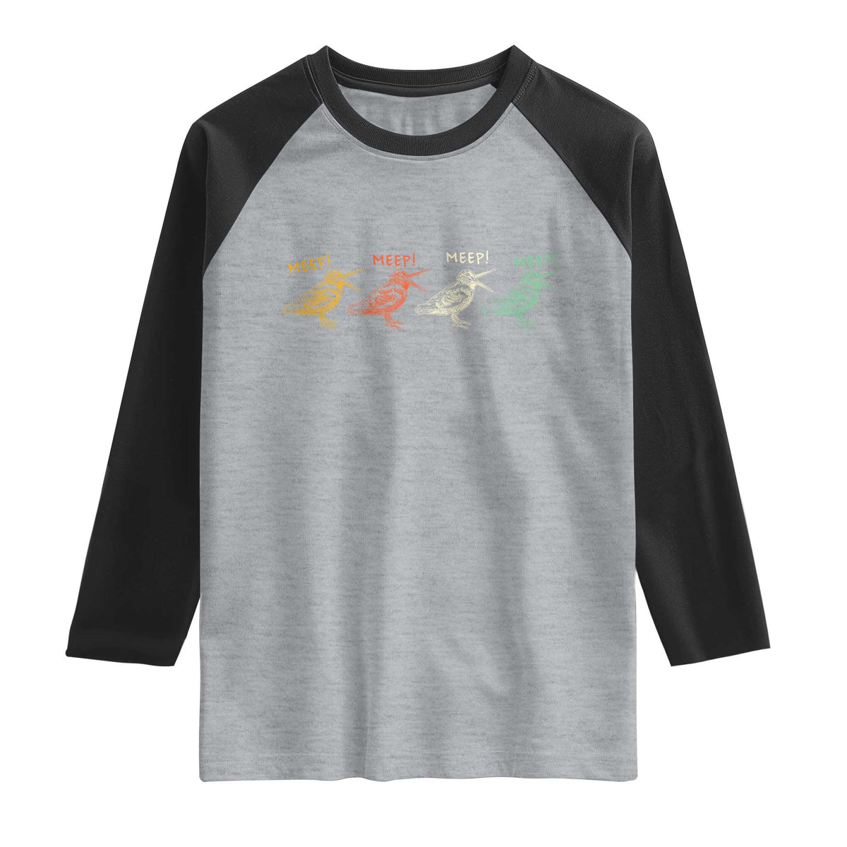 Meep Woodcock Raglan Shirt Retro Timberdoodle Wildlife TS14 Heather Gray Black Print Your Wear