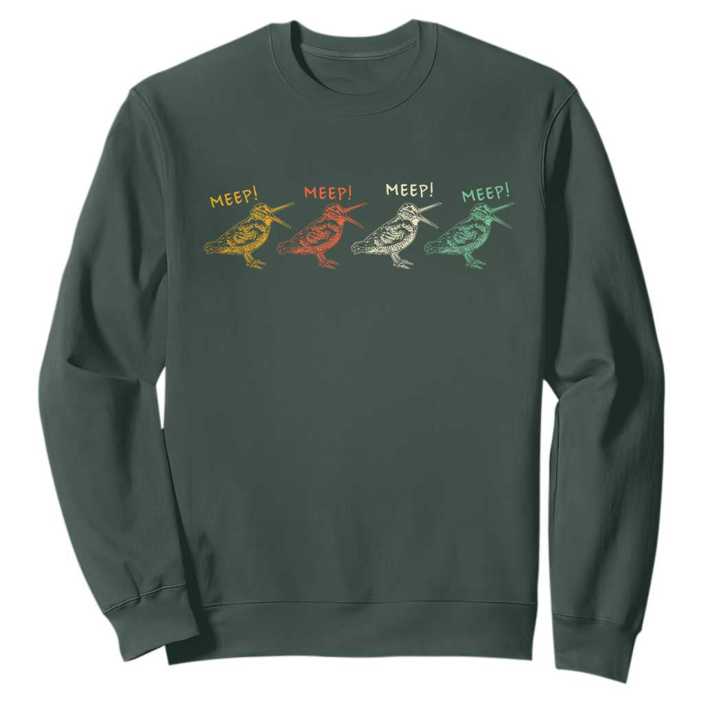 Meep Woodcock Sweatshirt Retro Timberdoodle Wildlife TS14 Dark Forest Green Print Your Wear