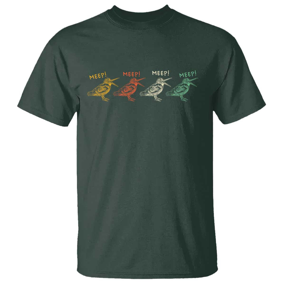Meep Woodcock T Shirt Retro Timberdoodle Wildlife TS14 Dark Forest Green Print Your Wear