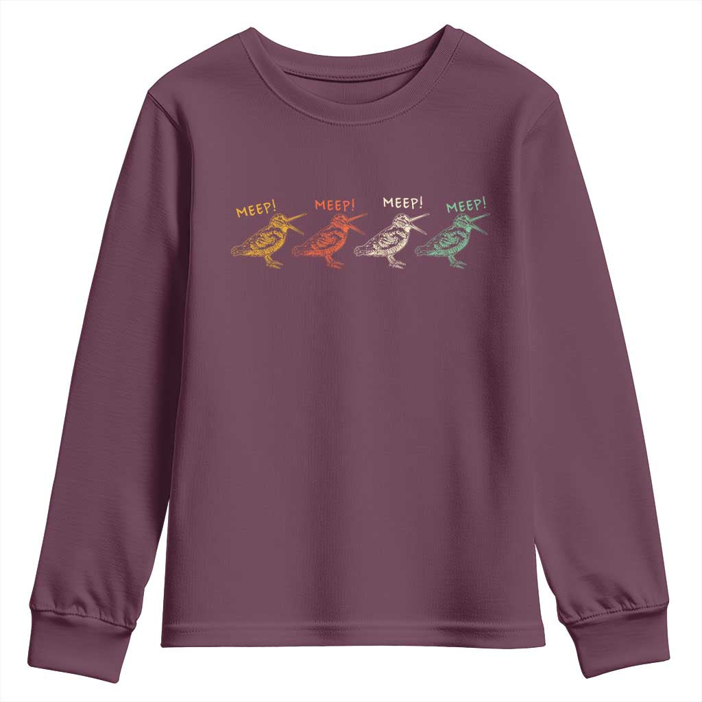 Meep Woodcock Youth Sweatshirt Retro Timberdoodle Wildlife TS14 Maroon Print Your Wear