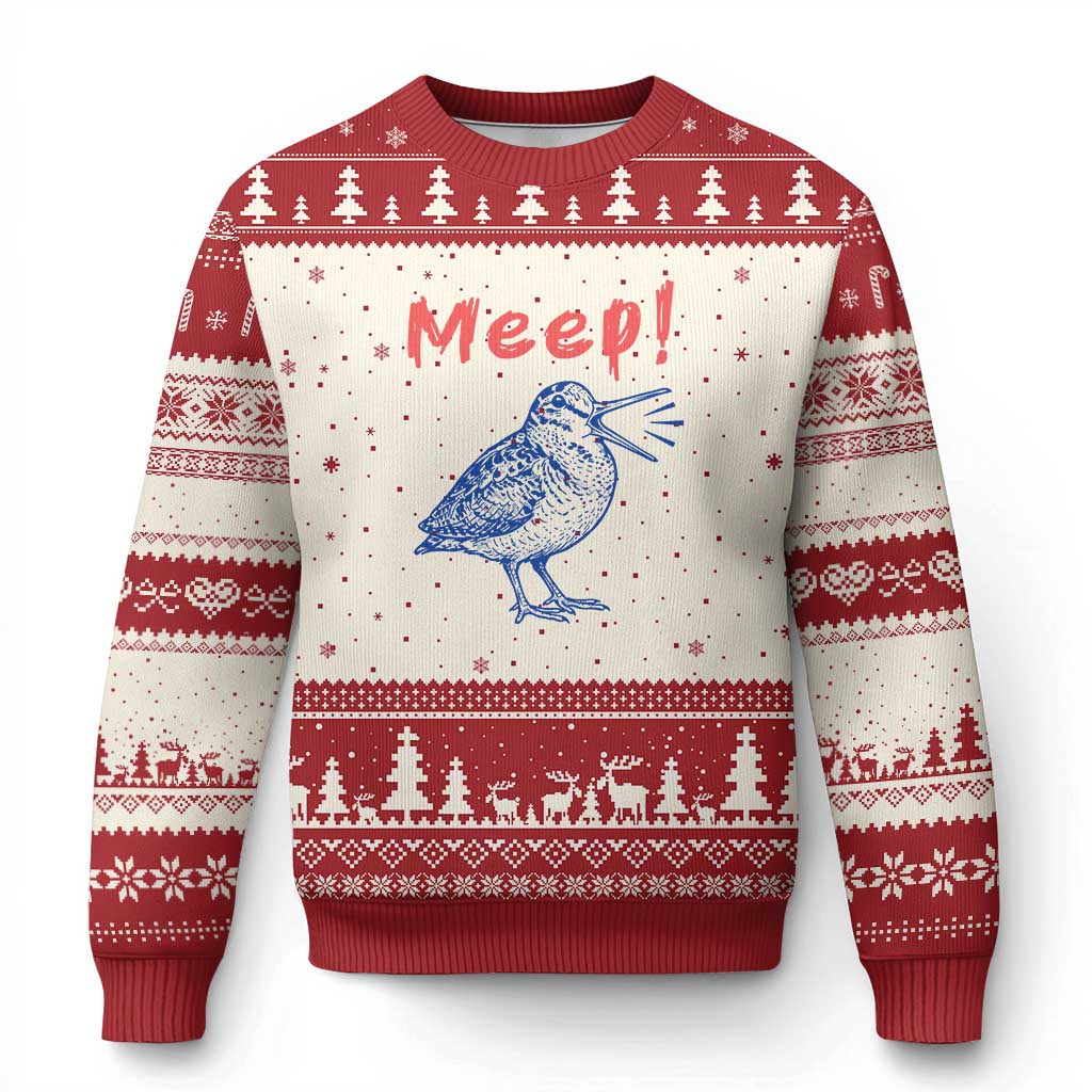 Meep Woodcock Ugly Christmas Sweater Cute Bird Meme TS14 Beige Red Print Your Wear