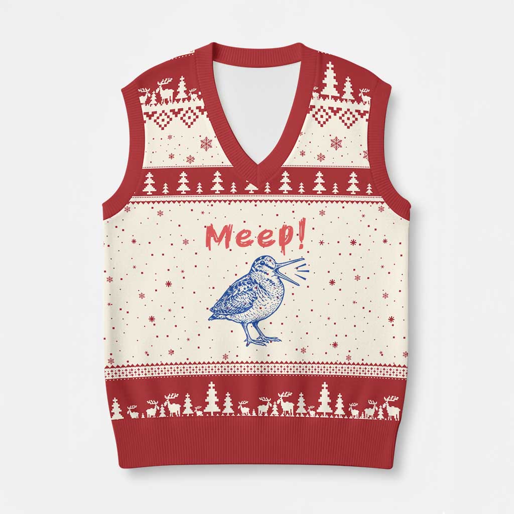 Meep Woodcock V-Neck Knit Sweater Vest Cute Bird Meme TS14 Beige Red Print Your Wear