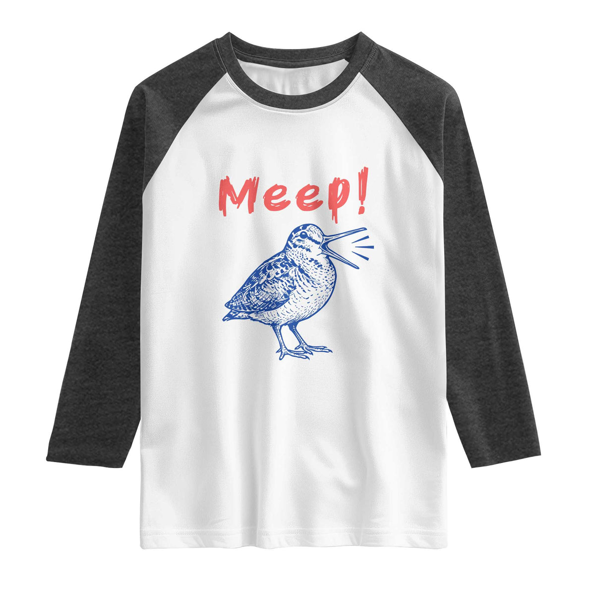 Meep Woodcock Raglan Shirt Cute Bird Meme TS14 White Heather Charcoal Print Your Wear