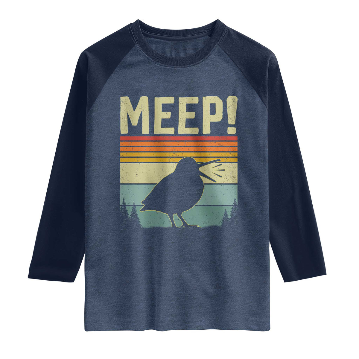 Meep Woodcock Raglan Shirt Funny Nature Lover TS14 Heather Denim Navy Print Your Wear