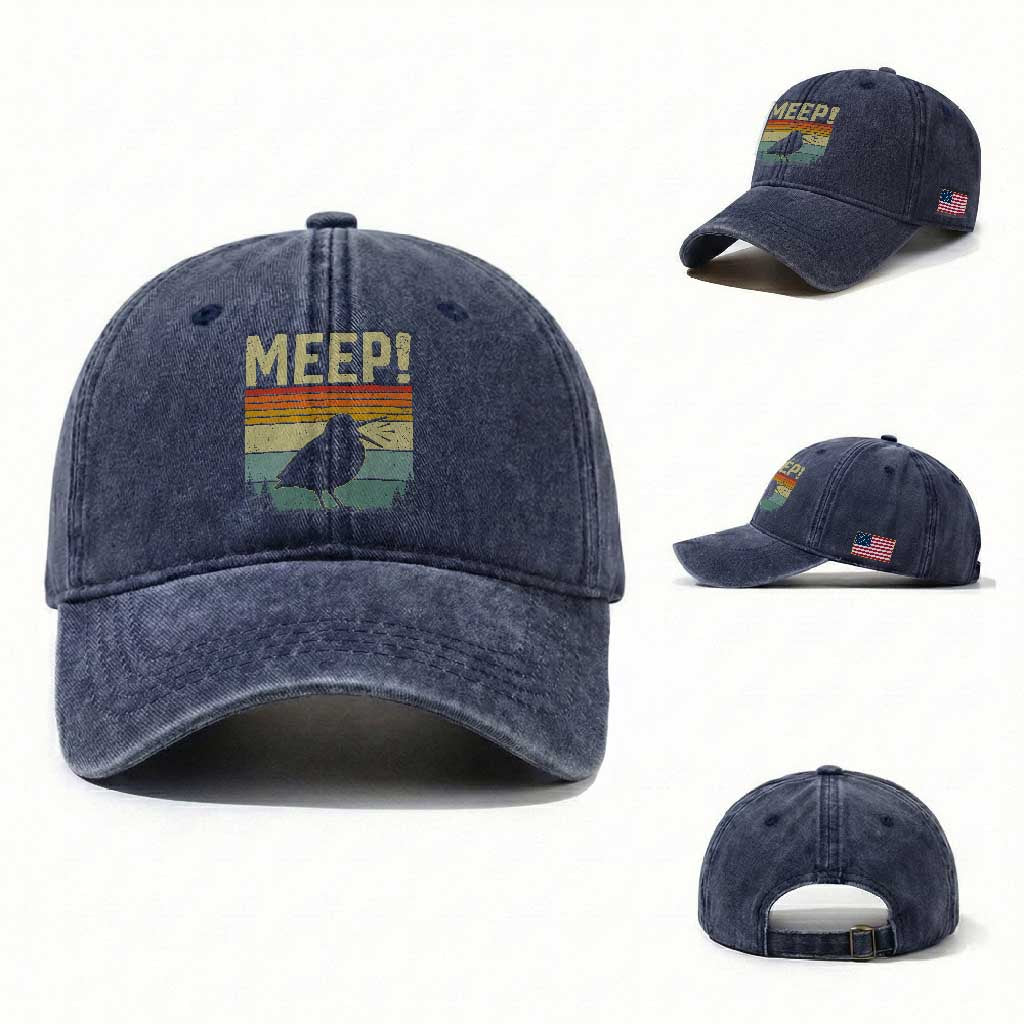 Meep Woodcock Washed Cotton Baseball Cap Funny Nature Lover TS14 Washed Cap Universal Fit Navy Print Your Wear