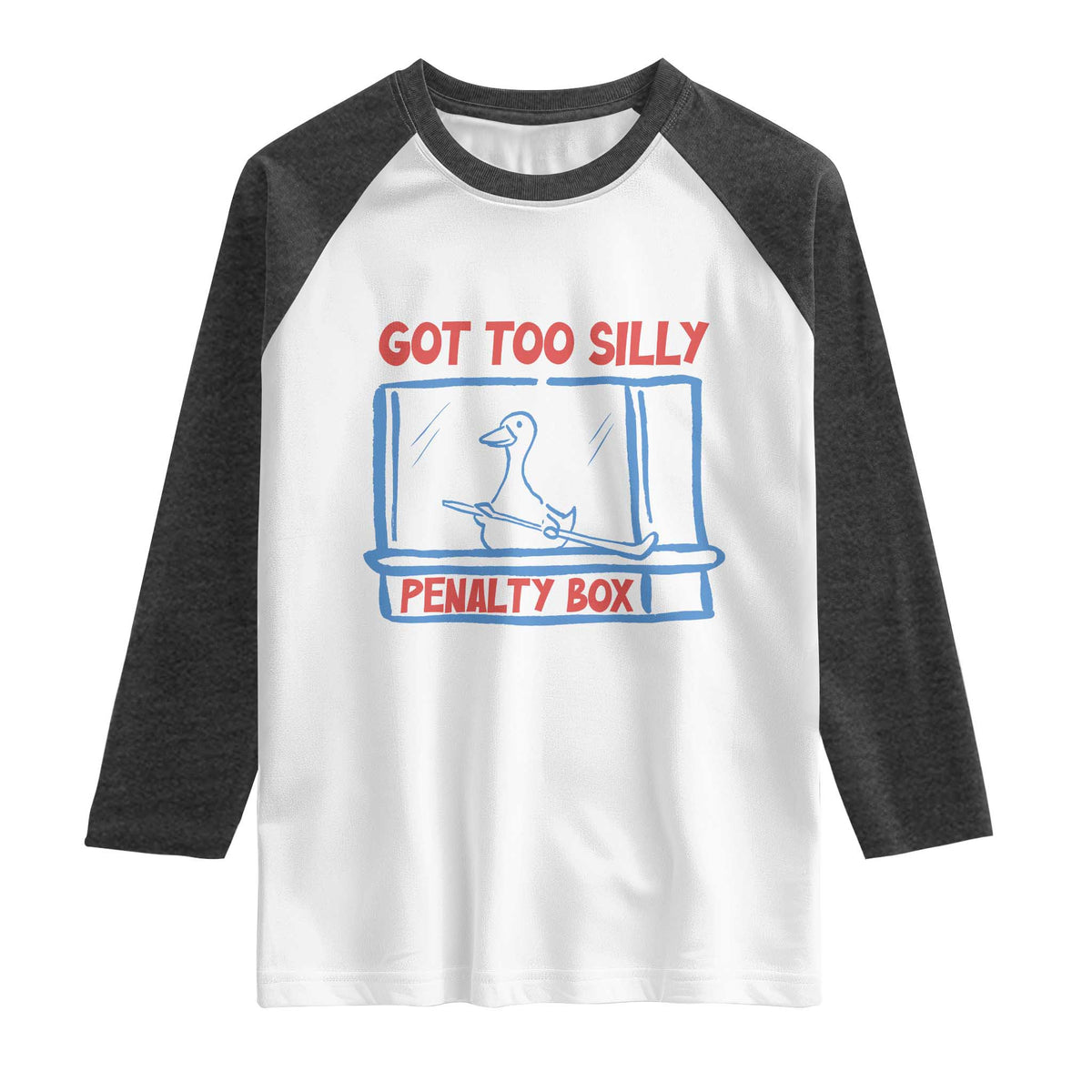 Hockey Got Too Silly Penalty Box Raglan Shirt Silly Goose Meme TS14 White Heather Charcoal Print Your Wear