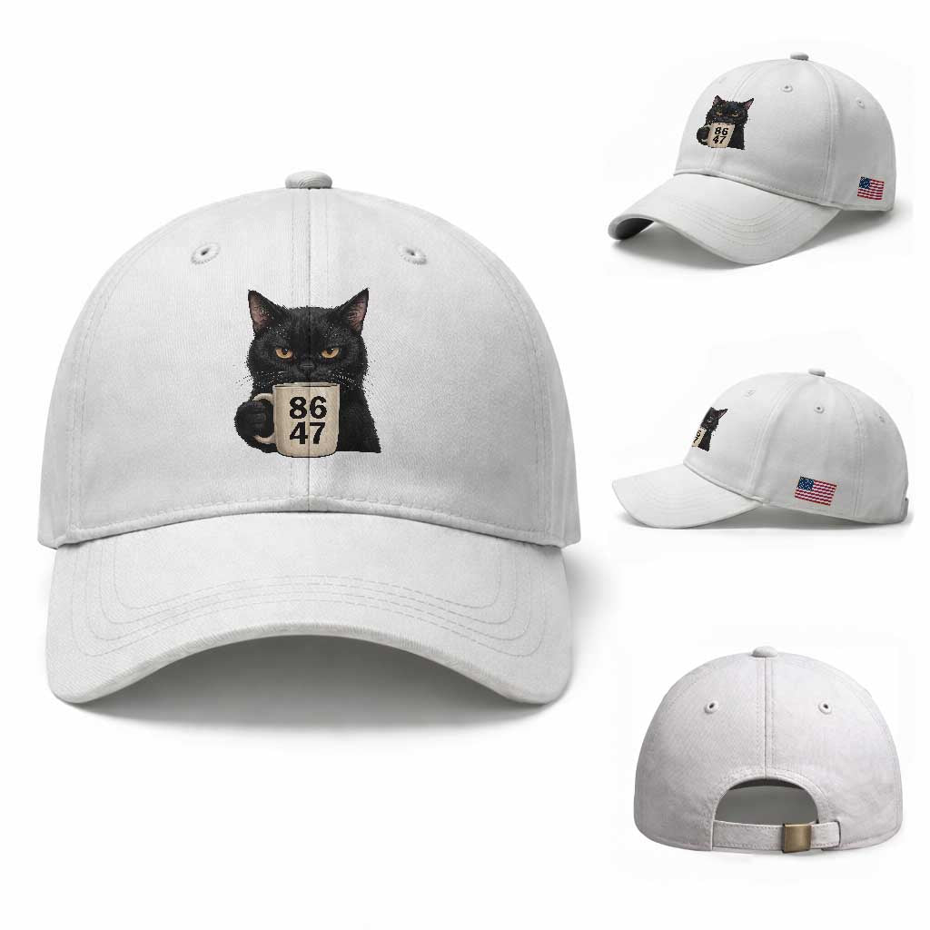 8647 Impeach Trump Baseball Cap Funny Black Cat Anti FDT Political TS14 Baseball Cap Universal Fit White Print Your Wear
