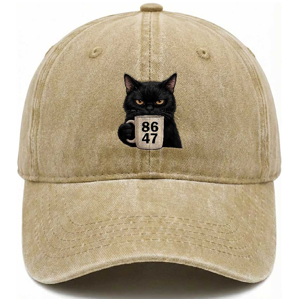 8647 Impeach Trump Washed Cotton Baseball Cap Funny Black Cat Anti FDT Political TS14 Print Your Wear