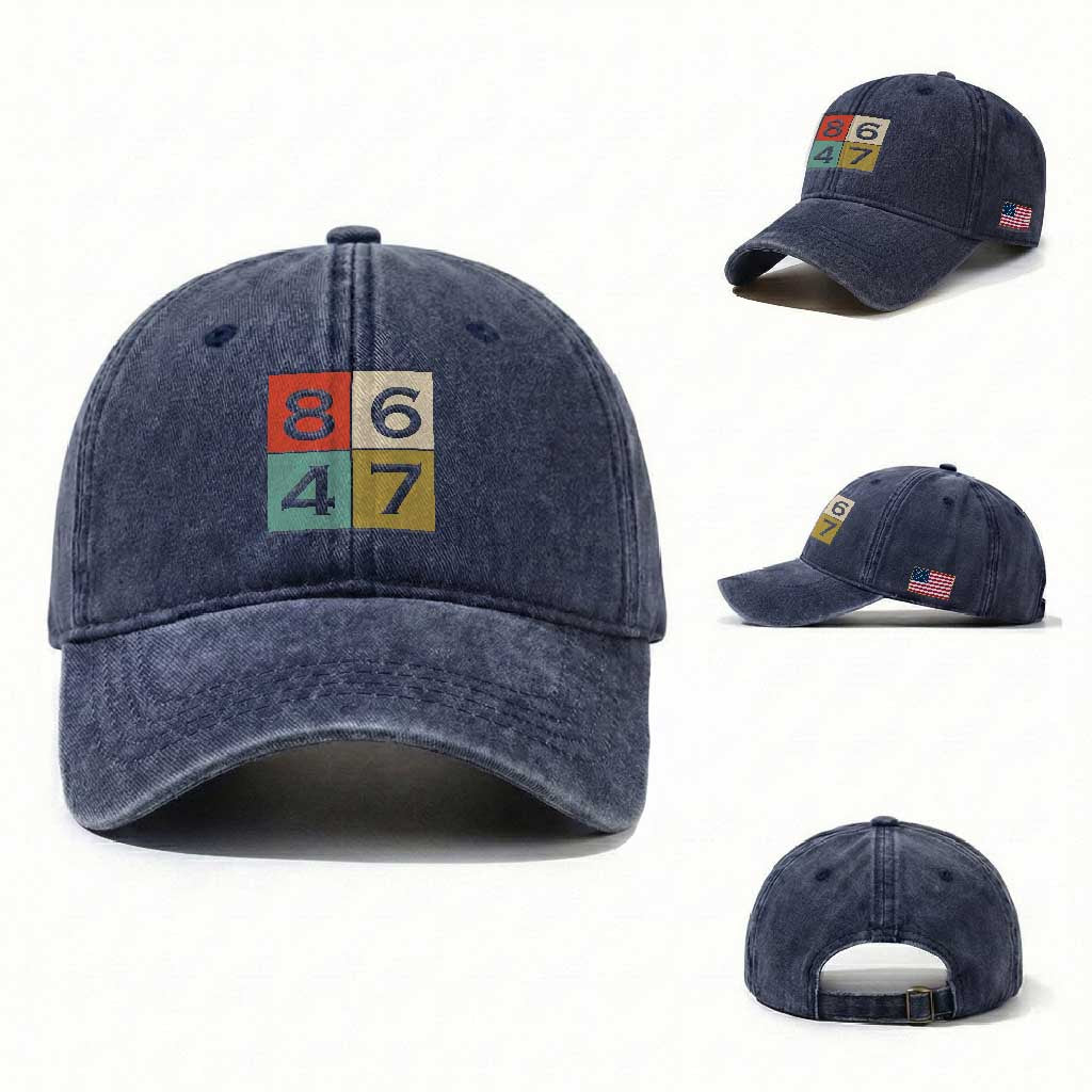 Retro Vintage 8647 Washed Cotton Baseball Cap Classic Vintage 80s Style TS14 Washed Cap Universal Fit Navy Print Your Wear