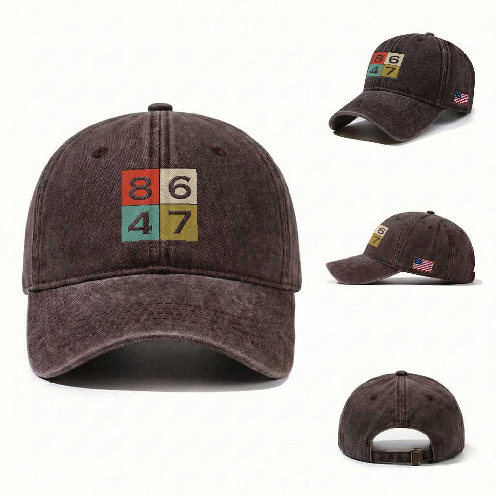 Retro Vintage 8647 Washed Cotton Baseball Cap Classic Vintage 80s Style TS14 Washed Cap Universal Fit Dark Brown Print Your Wear