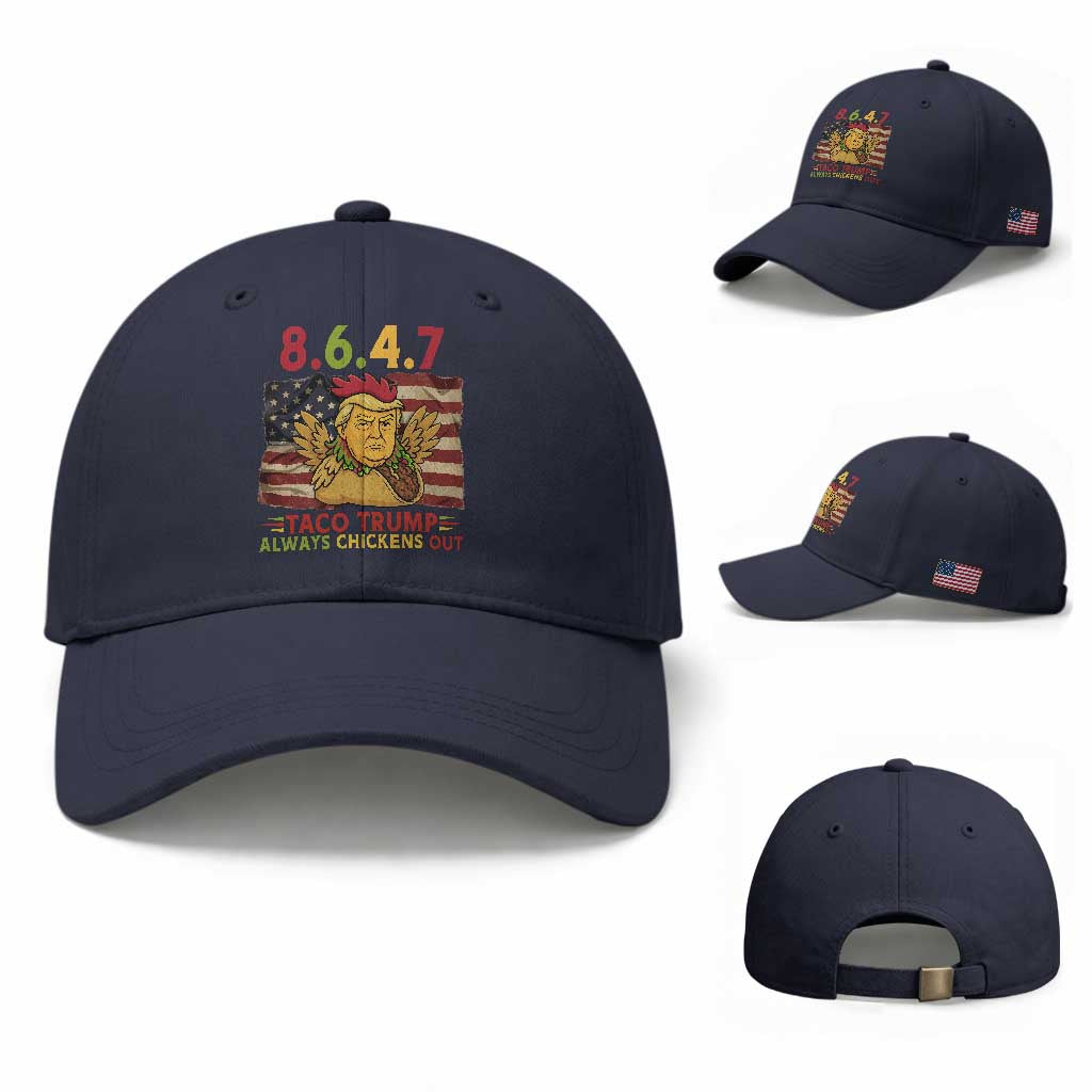 Funny 8647 Baseball Cap Taco Trump Always Chickens Out TS14 Baseball Cap Universal Fit Navy Print Your Wear