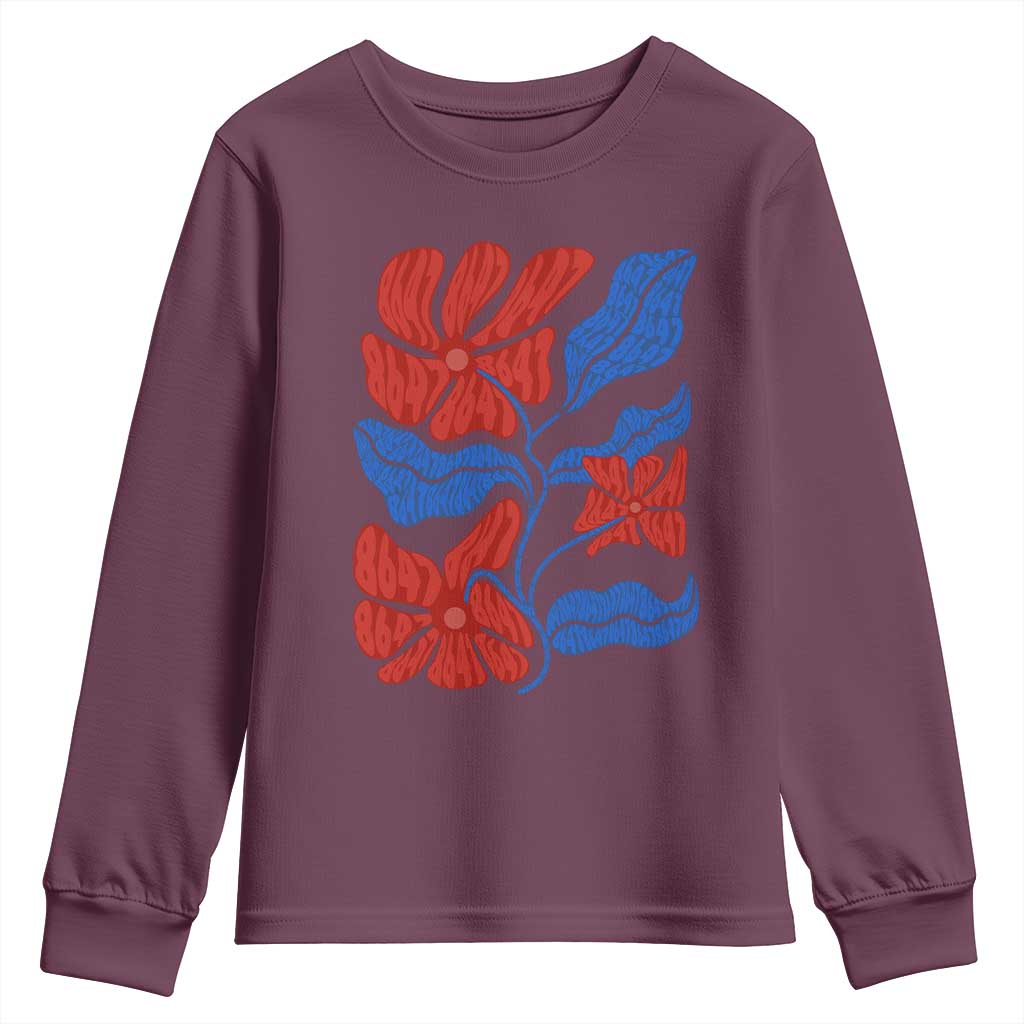 86 47 Boho Floral Matisse Youth Sweatshirt No Kings Oligarchy FDT Political Protest TS14 Maroon Print Your Wear