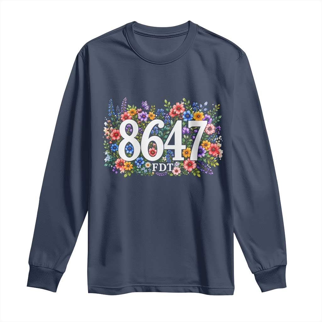 86 47 Floral Boho Style Long Sleeve Shirt Subtle FDT TS14 Navy Print Your Wear