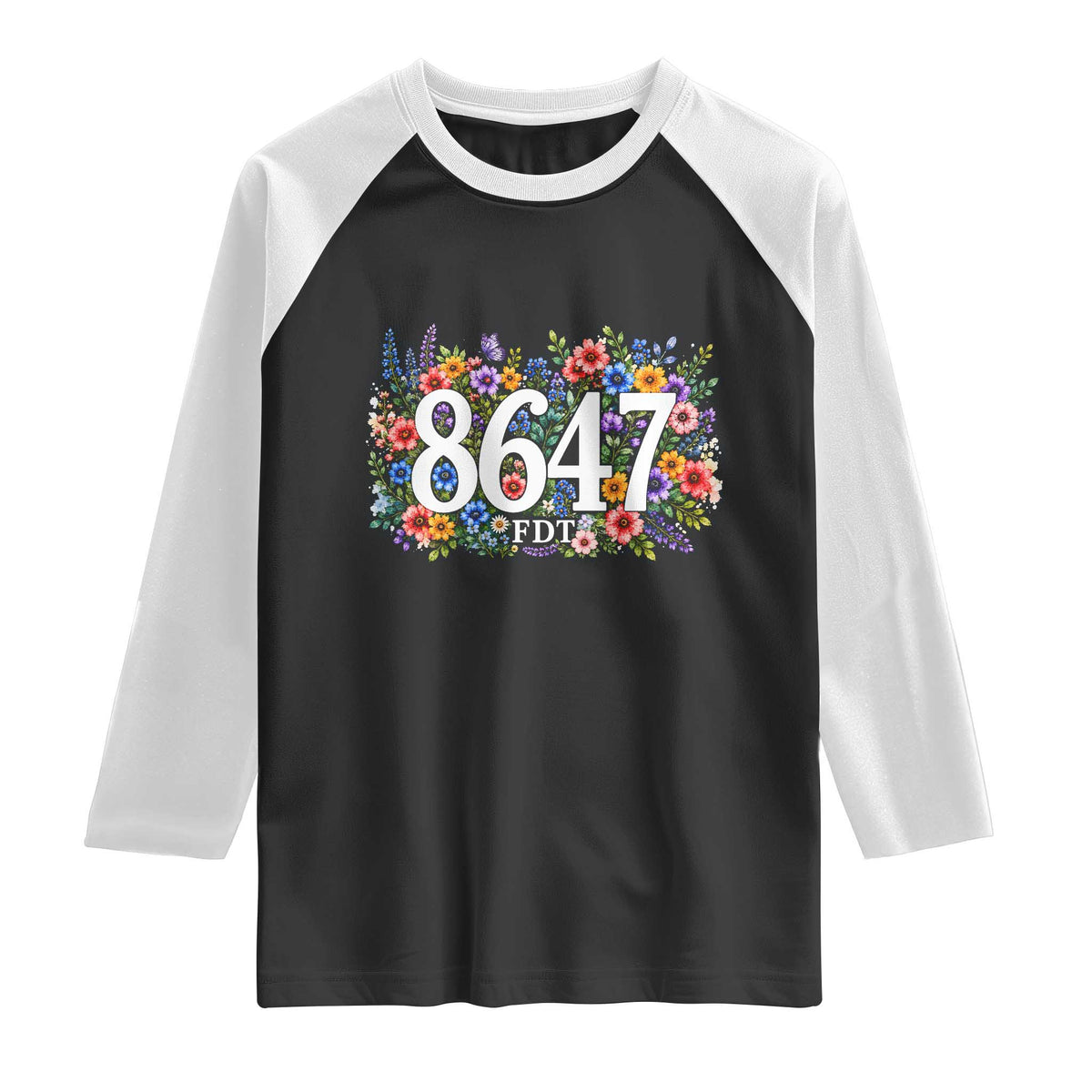86 47 Floral Boho Style Raglan Shirt Subtle FDT TS14 Black White Print Your Wear