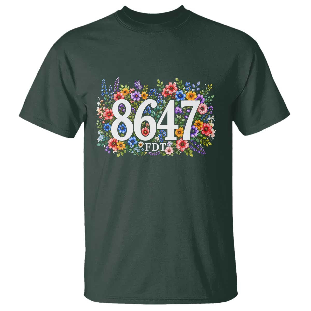 86 47 Floral Boho Style T Shirt Subtle FDT TS14 Dark Forest Green Print Your Wear