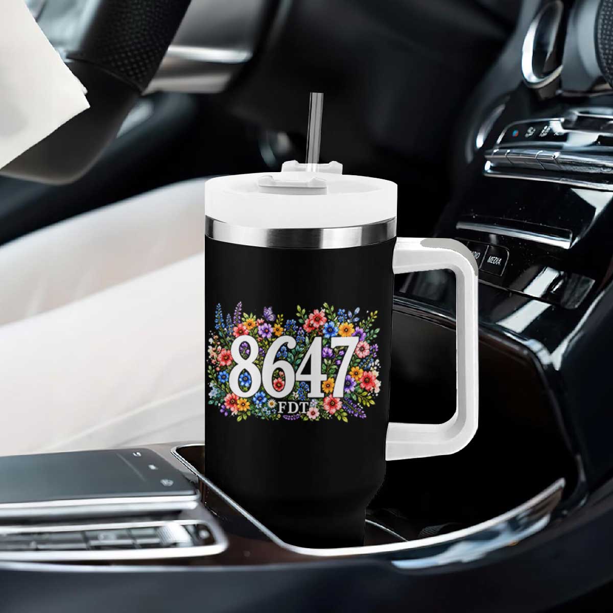 86 47 Floral Boho Style Tumbler With Handle Subtle FDT TS14 Print Your Wear