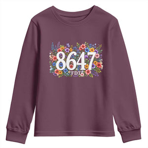 86 47 Floral Boho Style Youth Sweatshirt Subtle FDT TS14 Maroon Print Your Wear