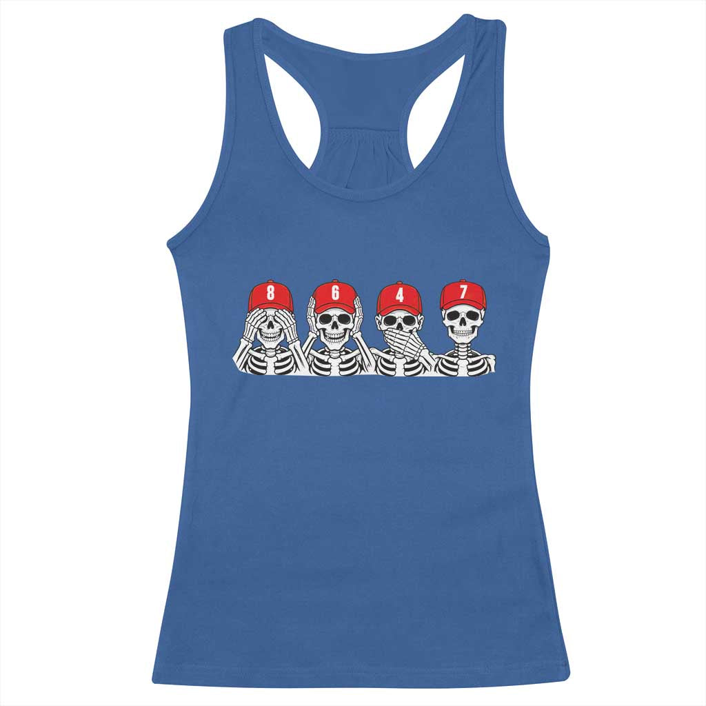 86 47 Subtle Anti FDT Racerback Tank Top Funny Skeleton Wearing Hat Sarcastic Political TS14 Royal Blue Print Your Wear