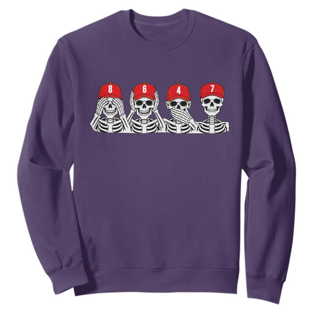 86 47 Subtle Anti FDT Sweatshirt Funny Skeleton Wearing Hat Sarcastic Political TS14 Purple Print Your Wear