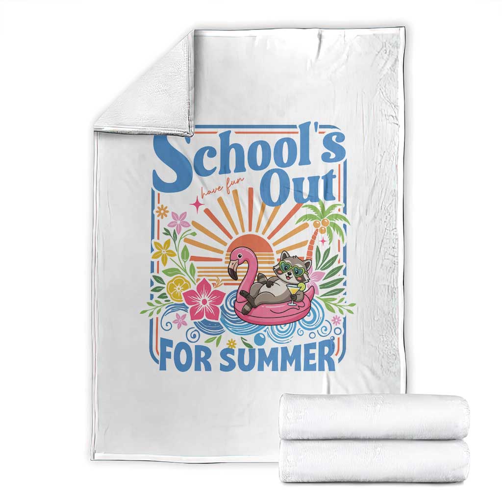 School's Out For Summer Throw Blanket Funny Raccoon Last Day of School Teacher TS14 White Print Your Wear