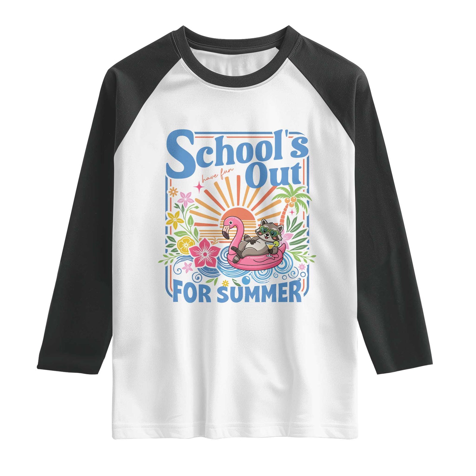School's Out For Summer Raglan Shirt Funny Raccoon Last Day of School Teacher TS14 White Black Print Your Wear