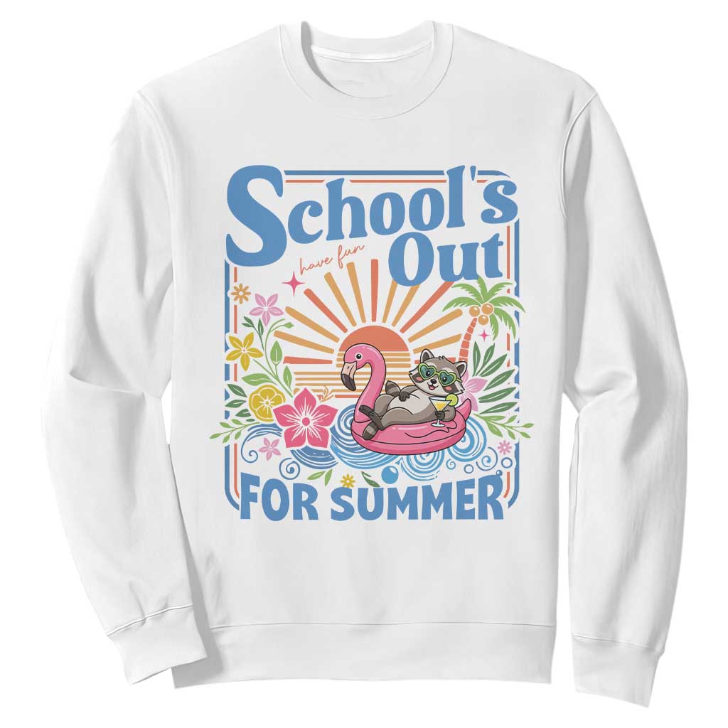 School's Out For Summer Sweatshirt Funny Raccoon Last Day of School Teacher TS14 White Print Your Wear