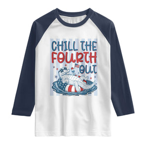 Chill The Fourth Out Raglan Shirt Funny Alligator 4th Of July TS14 White Navy Print Your Wear
