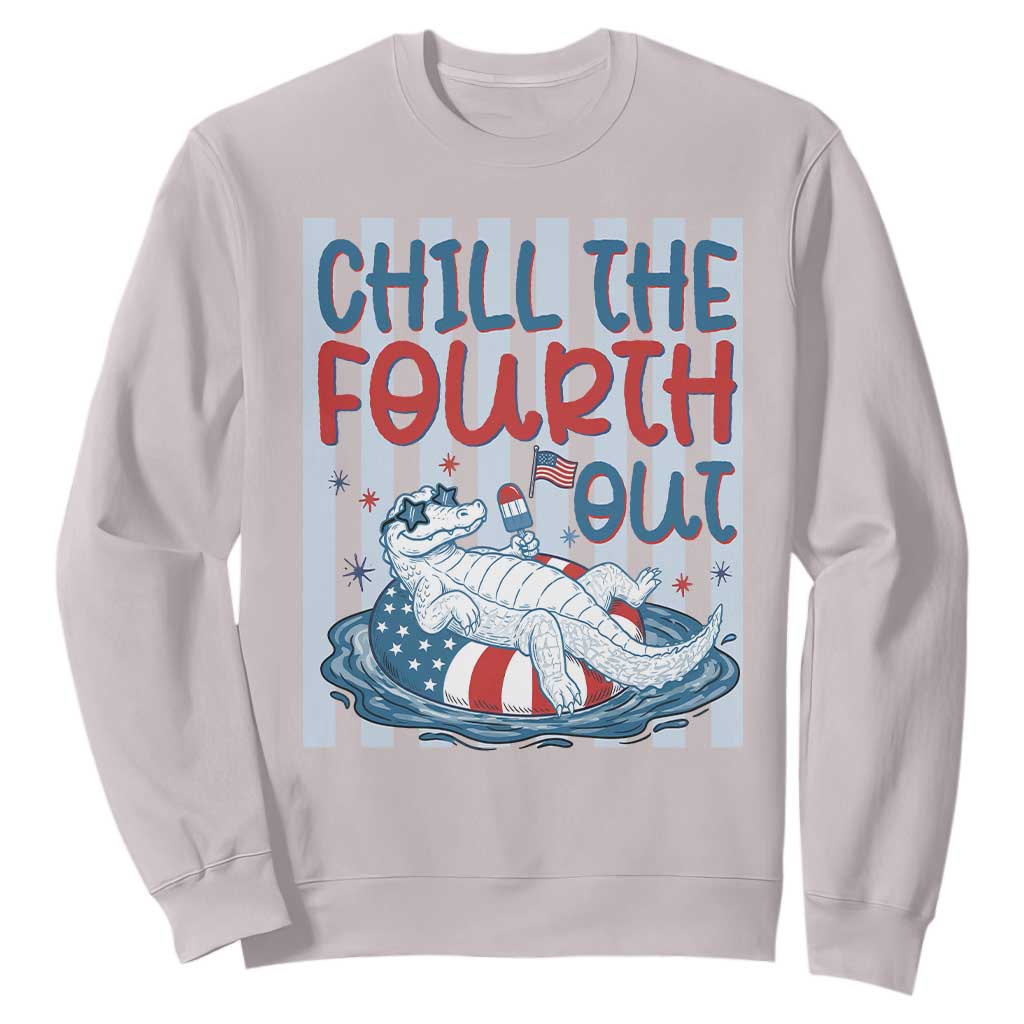Chill The Fourth Out Sweatshirt Funny Alligator 4th Of July TS14 Ice Gray Print Your Wear