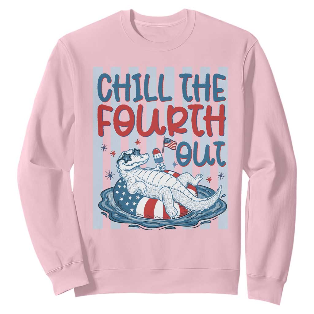 Chill The Fourth Out Sweatshirt Funny Alligator 4th Of July TS14 Light Pink Print Your Wear