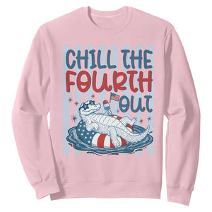 Chill The Fourth Out Sweatshirt Funny Alligator 4th Of July TS14 Light Pink Print Your Wear