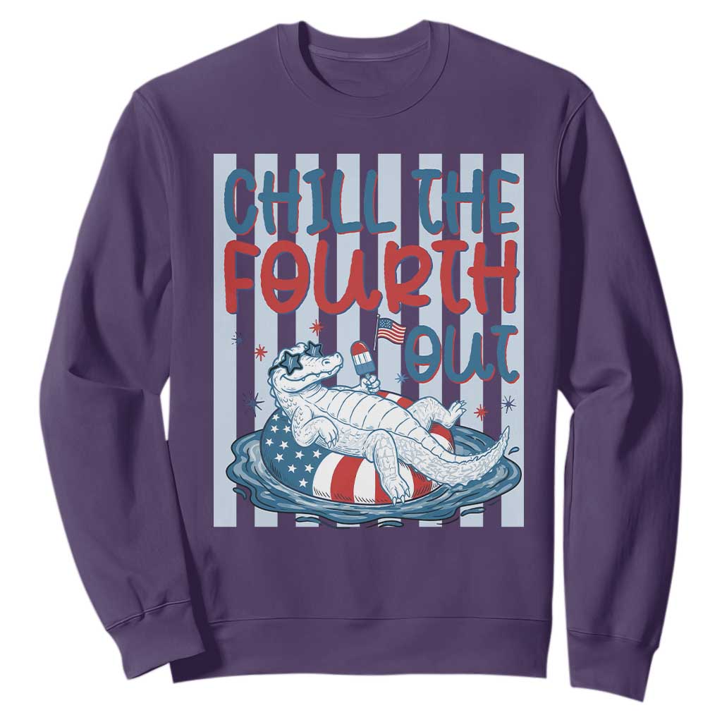 Chill The Fourth Out Sweatshirt Funny Alligator 4th Of July TS14 Purple Print Your Wear