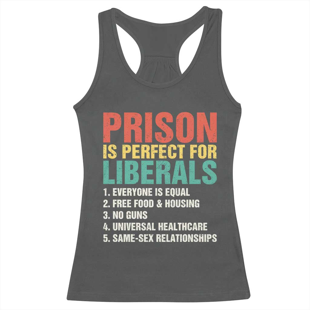 Prison Is Perfect For Liberals Racerback Tank Top Funny Anti Liberal Quote TS14 Dark Heather Print Your Wear