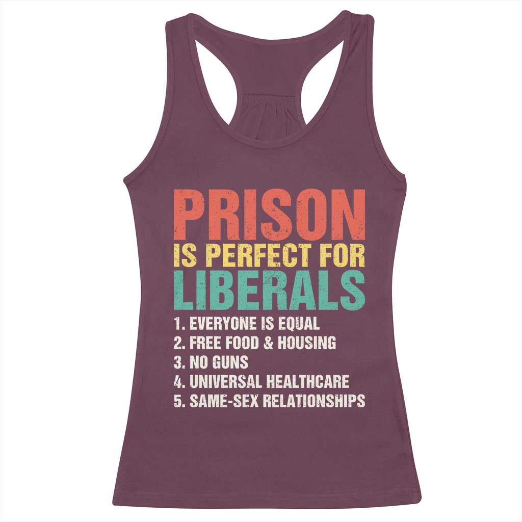 Prison Is Perfect For Liberals Racerback Tank Top Funny Anti Liberal Quote TS14 Maroon Print Your Wear