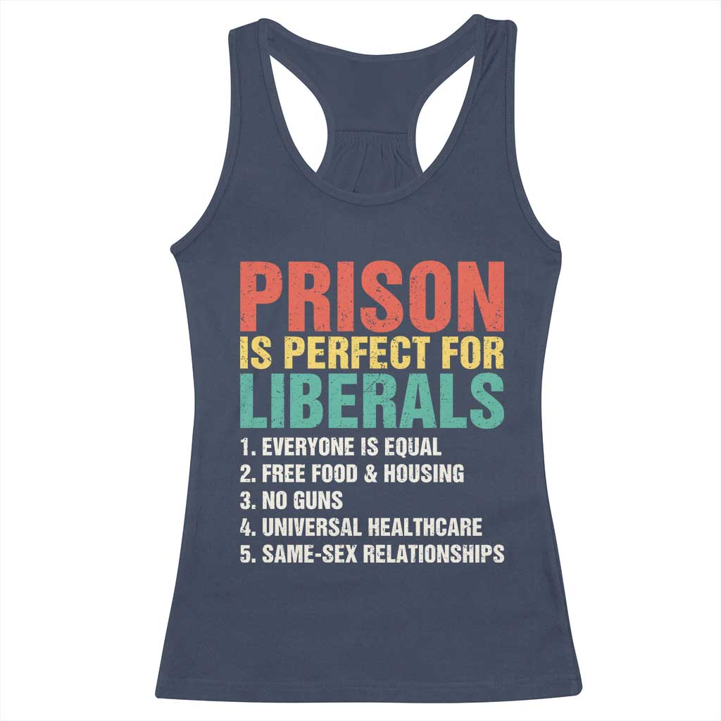 Prison Is Perfect For Liberals Racerback Tank Top Funny Anti Liberal Quote TS14 Navy Print Your Wear