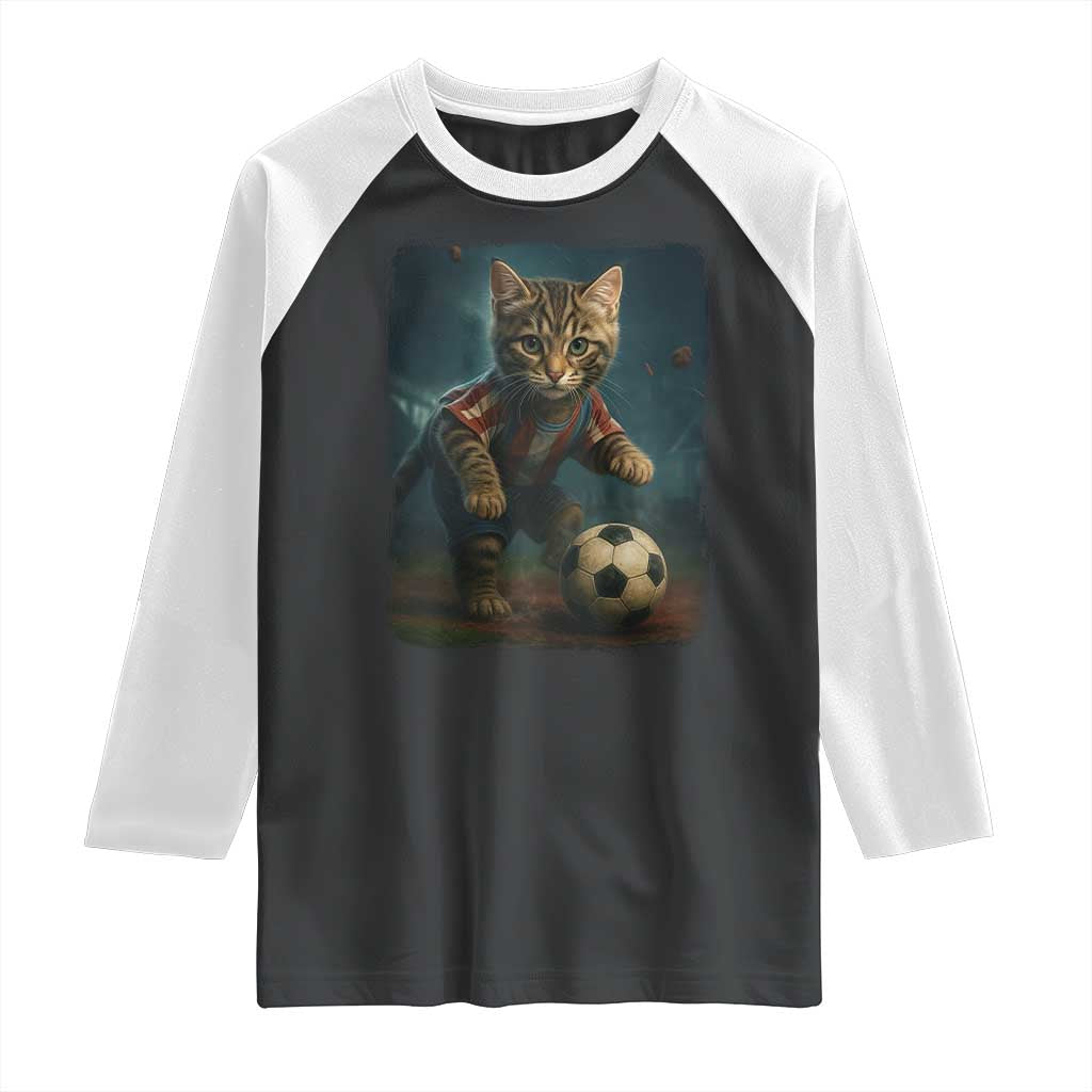 Funny Cat Soccer Ball Raglan Shirt Cute Kitty Football Player Lover TS14 Black White Print Your Wear