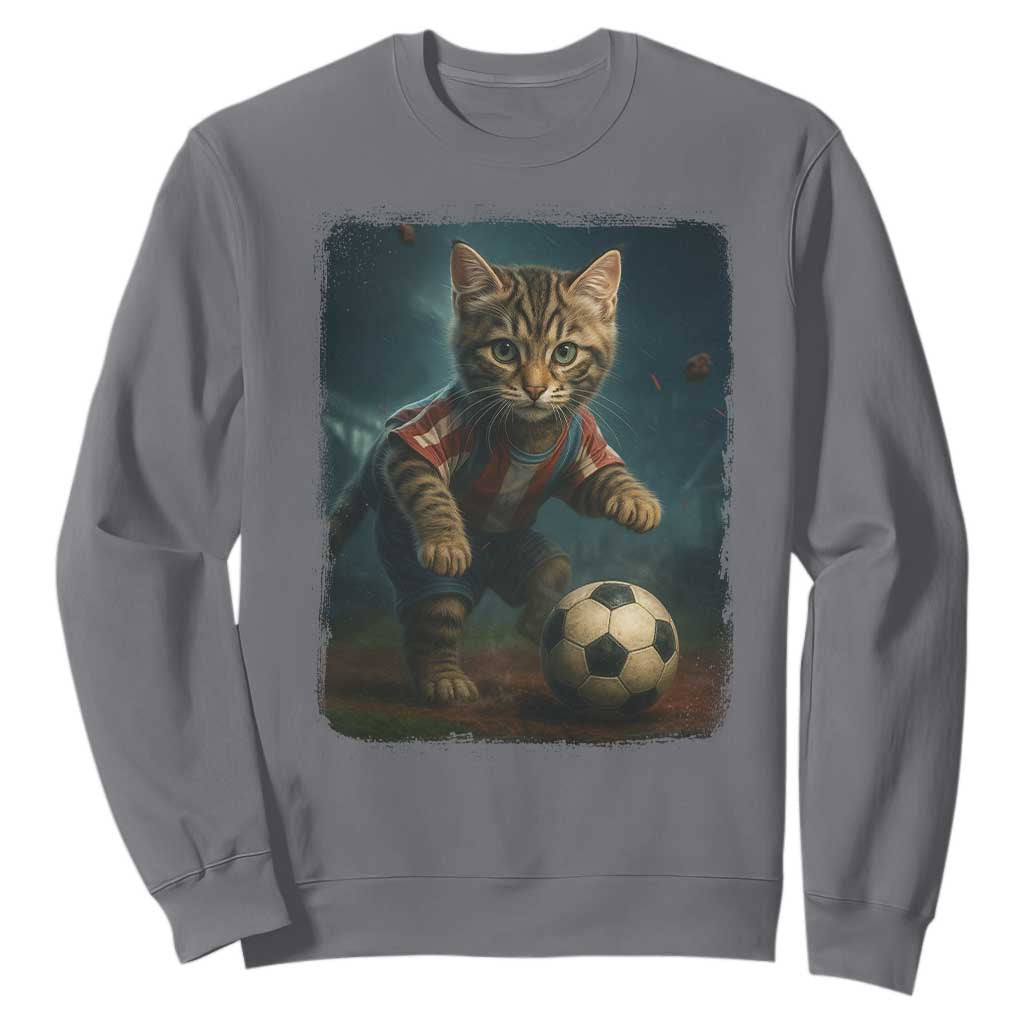 Funny Cat Soccer Ball Sweatshirt Cute Kitty Football Player Lover TS14 Charcoal Print Your Wear