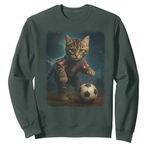 Funny Cat Soccer Ball Sweatshirt Cute Kitty Football Player Lover TS14 Dark Forest Green Print Your Wear