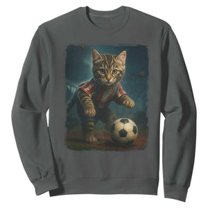 Funny Cat Soccer Ball Sweatshirt Cute Kitty Football Player Lover TS14 Dark Heather Print Your Wear