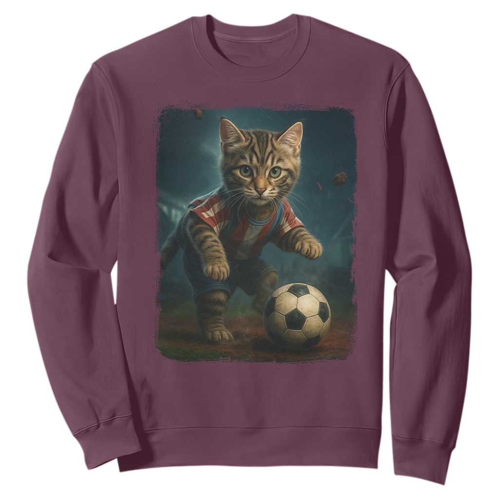 Funny Cat Soccer Ball Sweatshirt Cute Kitty Football Player Lover TS14 Maroon Print Your Wear