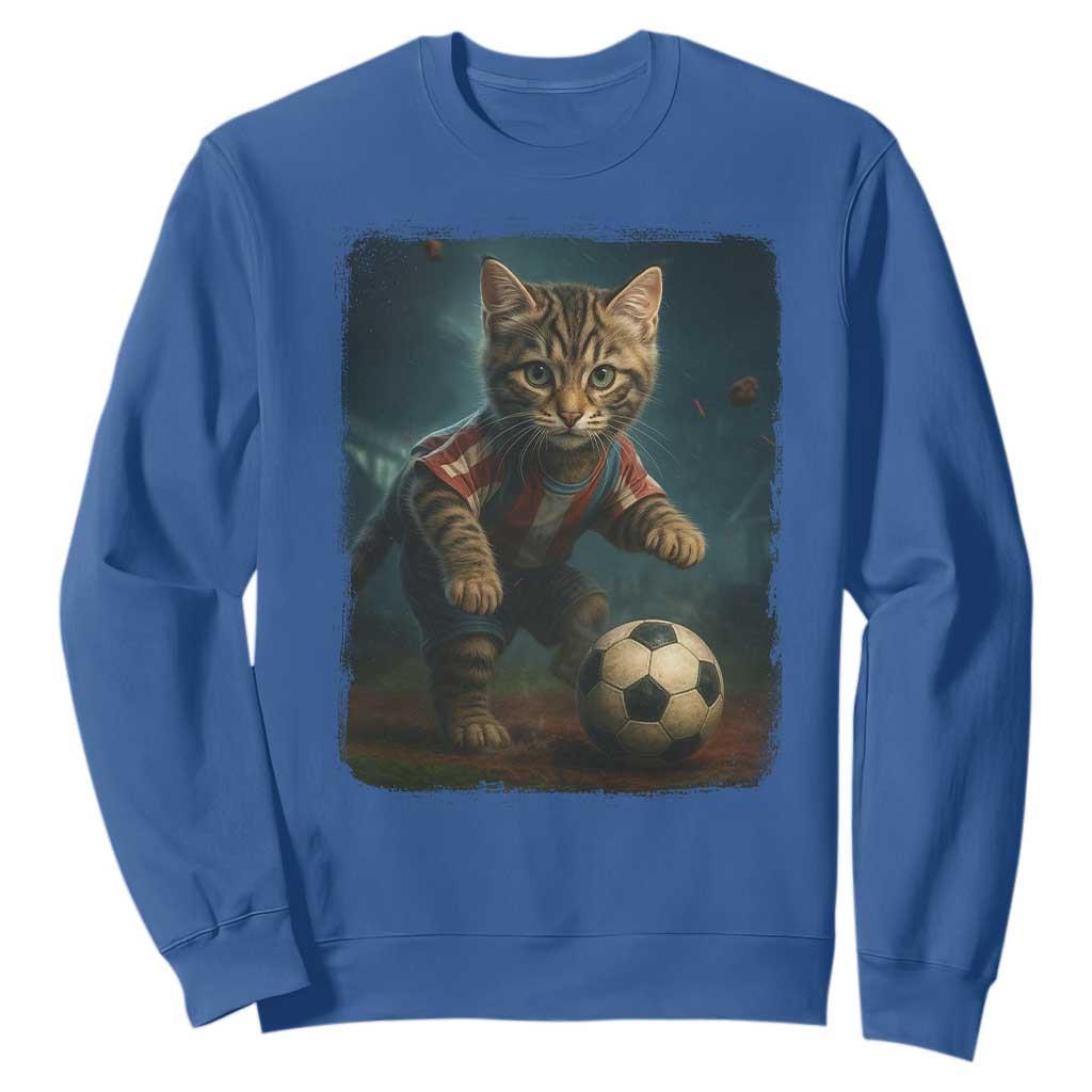 Funny Cat Soccer Ball Sweatshirt Cute Kitty Football Player Lover TS14 Royal Blue Print Your Wear