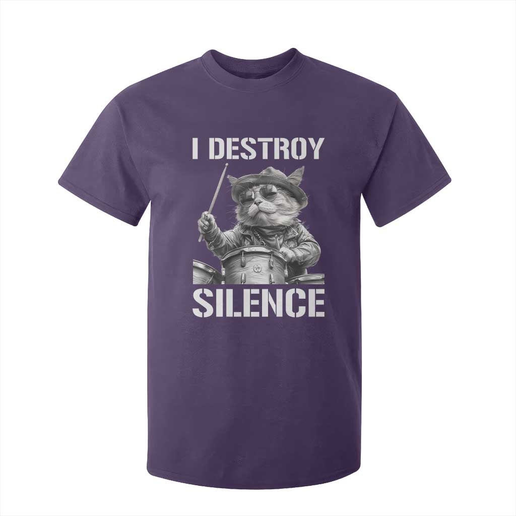 Funny Cat Rock Band Drummer T Shirt For Kid I Destroy Silence TS14 Purple Print Your Wear