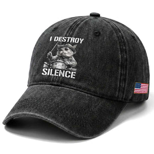 Funny Cat Rock Band Drummer Washed Cotton Baseball Cap I Destroy Silence TS14 Print Your Wear