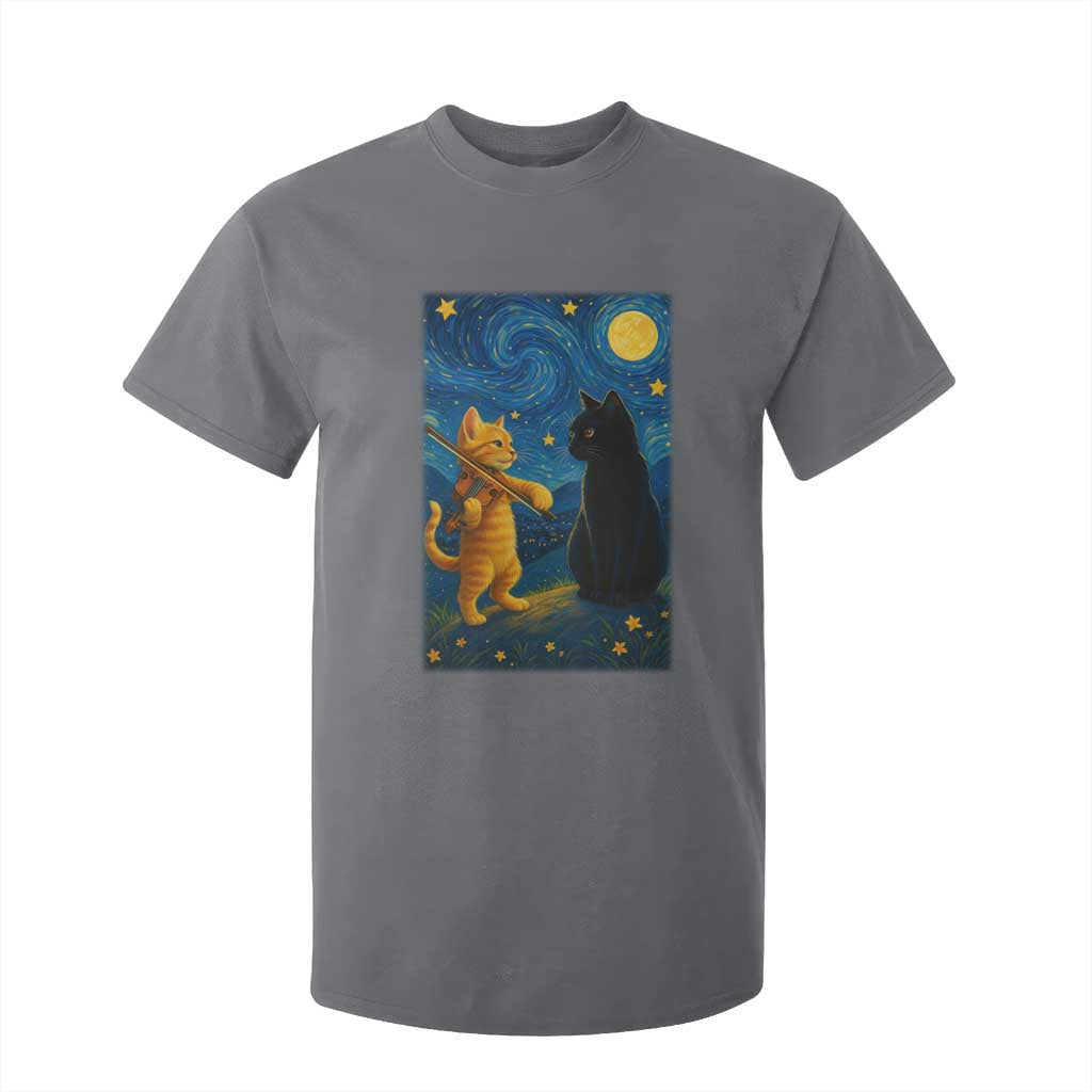 Cat Starry Night T Shirt For Kid Van Gogh Violin Kitty Lover TS14 Charcoal Print Your Wear