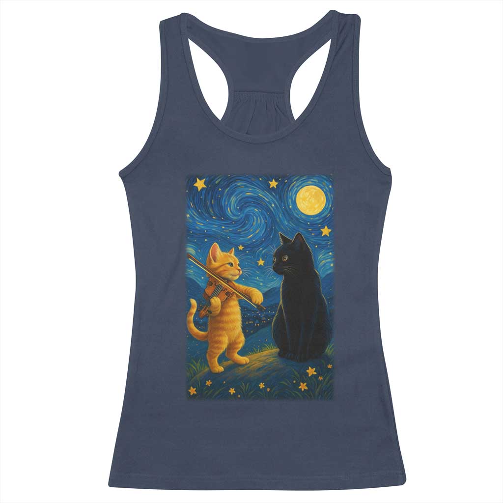 Cat Starry Night Racerback Tank Top Van Gogh Violin Kitty Lover TS14 Navy Print Your Wear