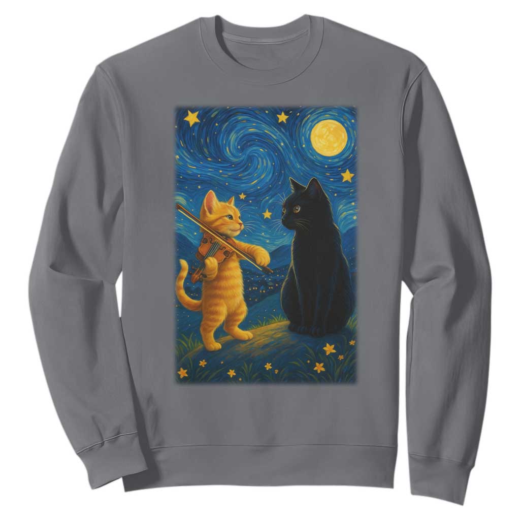 Cat Starry Night Sweatshirt Van Gogh Violin Kitty Lover TS14 Charcoal Print Your Wear